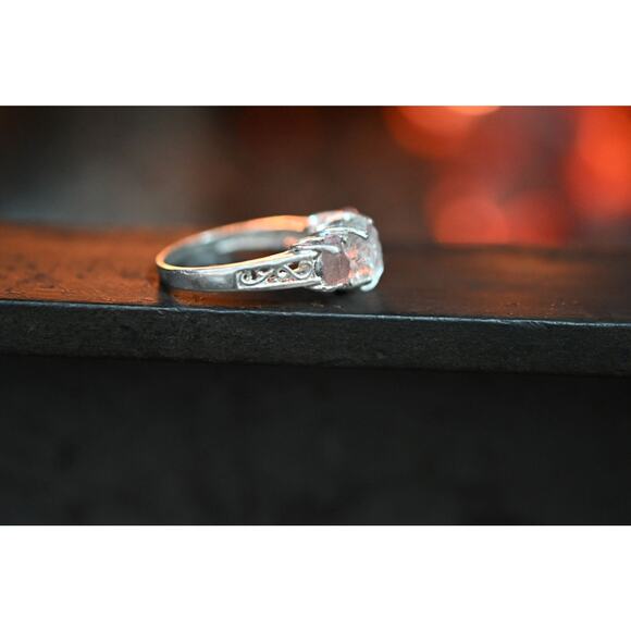 Pink tourmaline and diamond alternative sterling silver ring size 5 - Picture 9 of 10